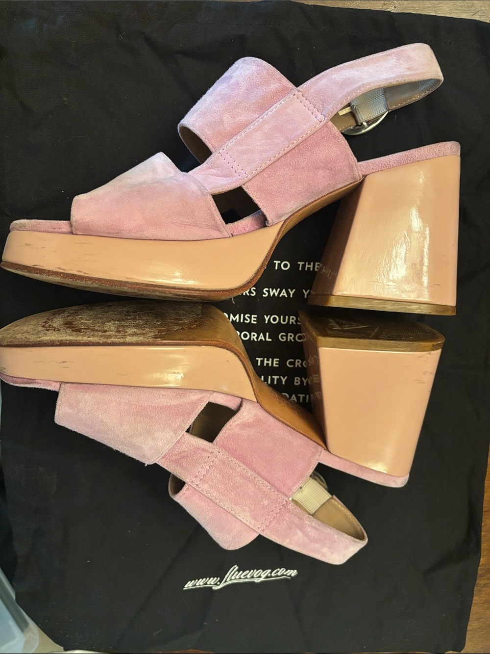 John Fluevog Blush Pink Suede Platform Wedge Sandals - Picture 3 of 9